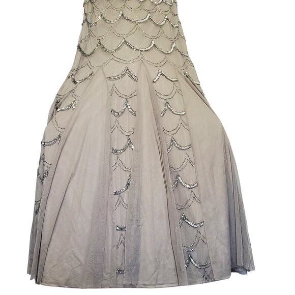 Cache Grey Beaded Sequin Maxi Mermaid Gown sz 6 Cap Sleeve Formal Black Tie - Picture 13 of 14